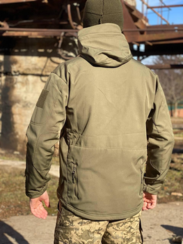Мужская Демисезонная Куртка на Флисе олива / Водонепроницаемая Верхняя одежда SoftShell размер XL