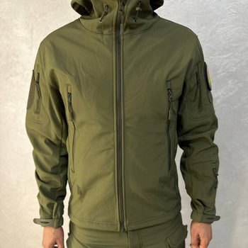 Мужская водонепроницаемая куртка Softshell с капюшоном и вентиляционными молниями олива размер XL