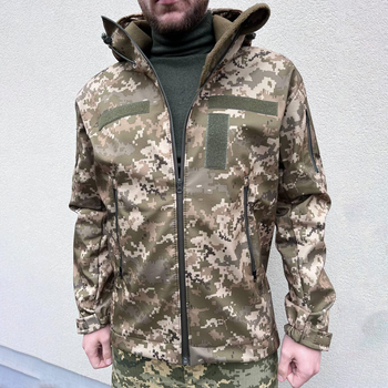 Мужская демисезонная Куртка с капюшоном Softshell на флисе пиксель размер 52