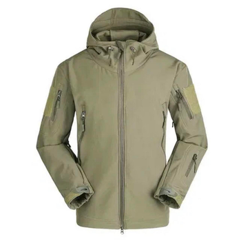 Мужская демисезонная Куртка с капюшоном Softshell Shark Skin 01 на флисе до -10°C олива размер XXXL