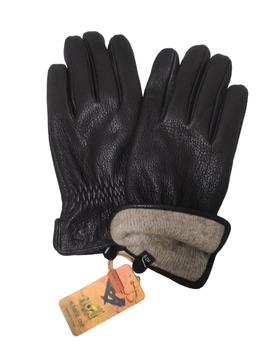 Шкіряні чоловічі рукавиці з вовняною підкладкою чорні розмір L