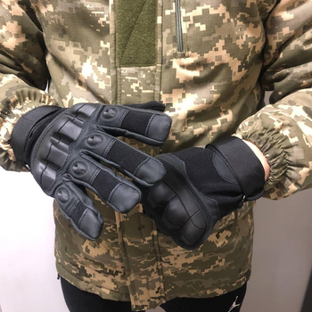 Плотные сенсорные перчатки с мембраной и защитными накладками черные размер XXXL
