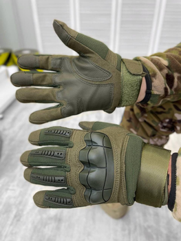 Зимние сенсорные перчатки на флисе с защитными накладками олива размер XL