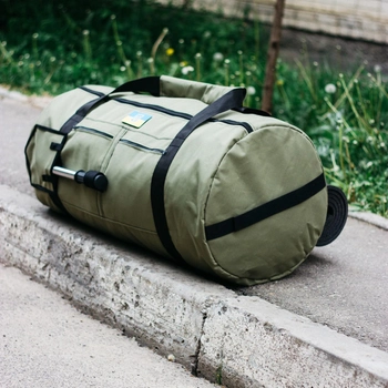 Тактична сумка-баул 120л армійська Оксфорд олива з кріпленням для каремату та саперної лопати.