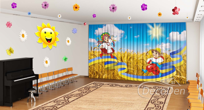 Патріотичні Фото Штори в дитячий сад PHOTODECOR "Поле з пшеницею та патріотична стрічка"
