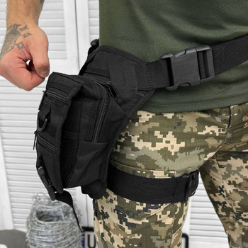 Поясна Сумка на ногу Cordura 1000D з 5-ма кишенями чорна розмір 26,5x11,5x18,8 см