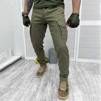Мужские плотные Брюки с накладными карманами / Эластичные хлопчатые Брюки олива размер XL