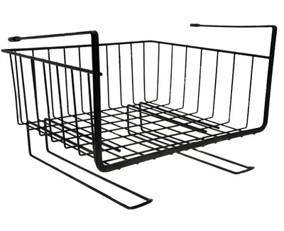 Навісна металева полиця Stenson TD01319/WW02861 з тримачем - чорна, розміри 29x24,5x18,5 см