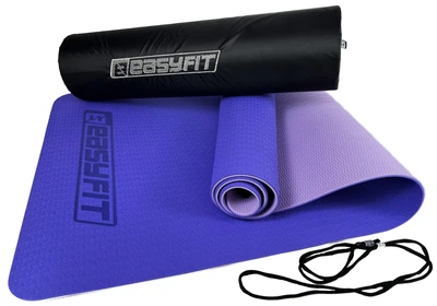 Коврик для йоги, спорта, фитнеса EasyFit TPE+TC 183х61x0.6 cм двухслойный + Чехол сиреневый cо св.сиреневым
