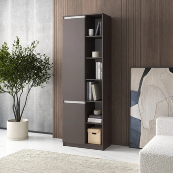 Шафа пенал для книг, з полицями та ящиками R-27, венге темний/ білі планки