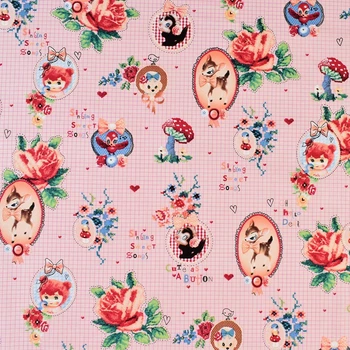Коттон розовый в клетку с медальонами и розами, ш.146 (18441.012)