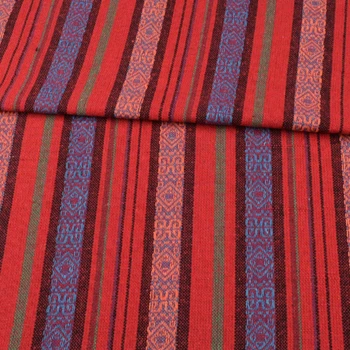 Ткань этно красные, черные, синие полоски с орнаментом, ш.146 (22804.004)