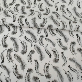 Деко коттон перья серые на белом фоне, ш.150 (20405.166)