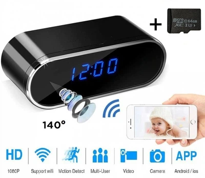 Мини IP камера - часы + microSD 64 Гб -WiFi H.264-1080P, 90°/150° cкрытая с датчиком движения, ночной съемкой, аккумулятором (ML053-2)