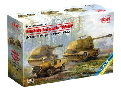 Сборная модель ICM Мобильная бригада "Вест" Schnelle Brigade West , 1943 год Schnelle Brigade West , 1943 Marder I, 10.5cm leFH 16 Sf auf Geschutzwagen FCM36 f , Laffly V15T DS3517