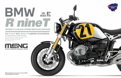 Сборная модель 1/9 мотоцикла BMW RnineT Option 719 Black Storm Metallic/ Vintage Meng Model MT003U