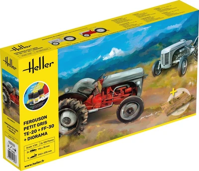 Сборная модель 1/24 трактор Ferguson Petit Gris TE-20+FF-30+диорама Стартовый набор Heller 52326