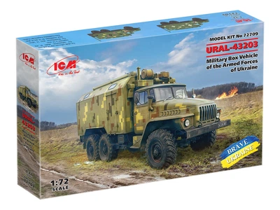 Сборная модель ICM УРАЛ-43203, военный автомобиль с кузовом-фургоном Вооруженных Сил Украины 72709