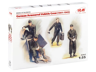 Сборная модель ICM Немецкий экипаж бронеавтомобиля 1941-1942 г. 4 фигуры и кот 35614