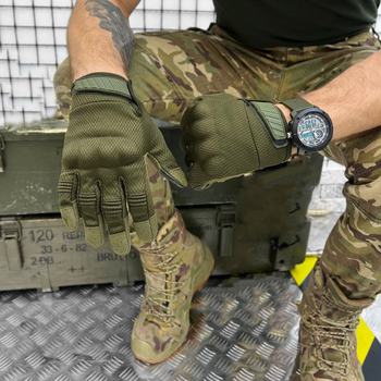 Плотные сенсорные перчатки Klaud с усиленными защитными накладками олива размер L