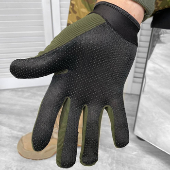 Плотные защитные перчатки с антискользящими вставками на ладонях олива размер M