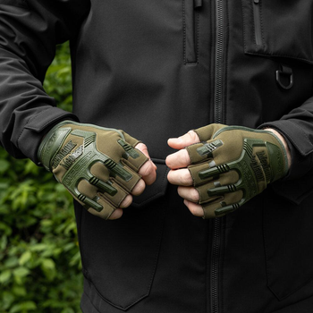 Плотные беспалые Перчатки Mechanix с защитными резиновыми накладками хаки размер универсальный