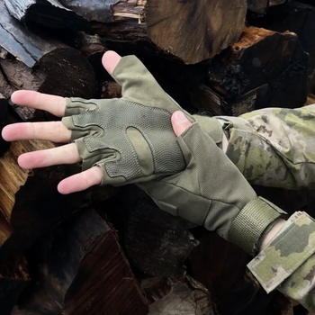 Перчатки с открытыми пальцами с антискользящими накладками хаки размер L