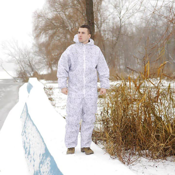 Мужской водонепроницаемый Костюм с чехлом / Плотный дождевой Комплект Куртка + Брюки белый камуфляж размер S/M