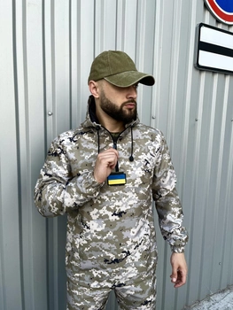 Мужской Анорак Terra с шевроном в виде флага Украины / Ветровка с капюшоном пиксель размер XXXL