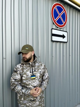 Мужской Анорак Terra с шевроном в виде флага Украины / Ветровка с капюшоном пиксель размер L