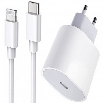 Комплект швидкої зарядки для Apple iPhone, мережевий адаптер 20W з роз'ємом USB-C (Type-C) та кабель зарядки USB-C to Lightning A2347
