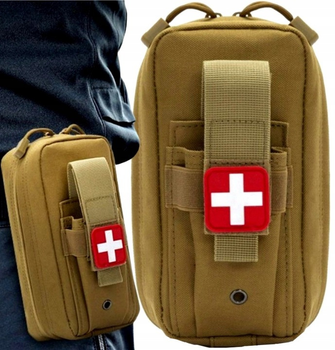 Невелика армійська аптечка сумка для медикаментів Edibazzar койот (199003)