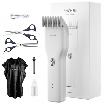 Машинка для стрижки Xiaomi Enchen Boost White Set + Пеньюар и ножницы