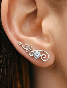 Срібні сережки-клаймбери з білим фіанітом (АРТ. №6023b) Dadiverin Jewelry