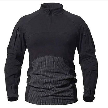 Мужской крепкий Убакс с усиленными локтями / Плотная уставная Рубашка черная размер M