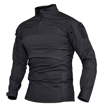 Мужской крепкий Убакс с усиленными локтями / Плотная уставная Рубашка черная размер XL