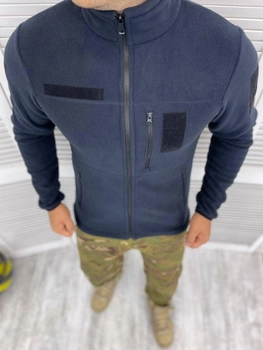 Мужская флисовая Кофта с карманами и липучками под шевроны / Плотная флиска синяя размер XL