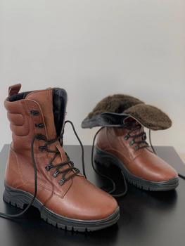 Зимові Берці Яструб з натуральної шкіри з хутряною підкладкою / Високі утеплені черевики коричневі розмір 38