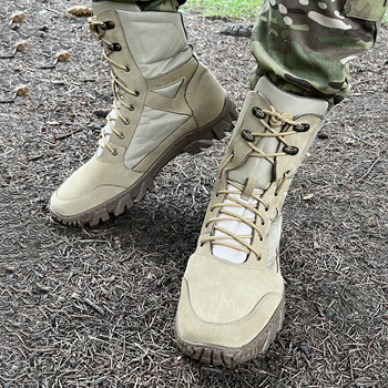 Мужские Кожаные Ботинки с мембраной на резиновой подошве / Демисезонные Берцы койот размер 40