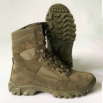 Утеплені Берці з натуральної шкіри з підкладкою Airtex / Зимові черевики у кольорі олива розмір 46