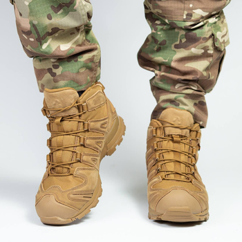 Мужские нубуковые Ботинки на износостойкой резиновой подошве / Водостойкие Берцы с мембраной койот размер 45