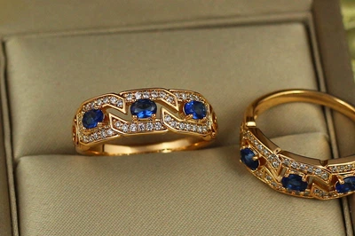 Кільце Xuping Jewelry хвилеріз із синіми каменями р 17 золотисте
