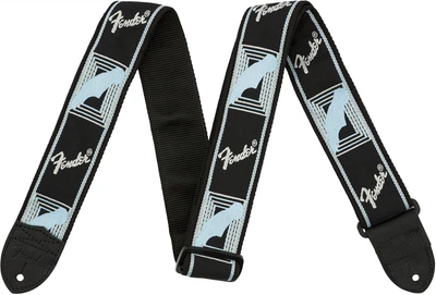 Ремінь гітарний FENDER STRAP 2" MONOGRAMMED BLACK LIGHT GREY MEDIUM BLUE (204092)