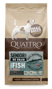 Сухой корм для собак мелких пород от 10 лет и собак с избыточным весом Quattro Senior&Diet Fish Small Breed с белой рыбой и крилем 7 кг (4770107253918)