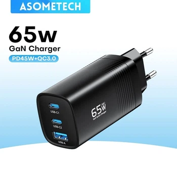 Зарядний пристрій Asometech GaN 65W 1USB+2Type-C Fast Charger Black
