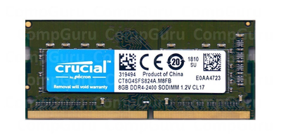 Ноутбучна оперативна пам'ять Crucial DDR4 8GB 2400MHz SO-DIMM 2Rx8 PC4-2400T (CT8G4SFS824A.M8FB)