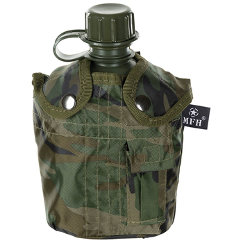 Фляга военная с чехлом, 1л., пластик, тактическая фляга для воды, армейская питьевая фляга олива MFH Германия