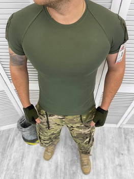 Чоловіча футболка приталеного крою з липучками під шеврони хакі розмір M