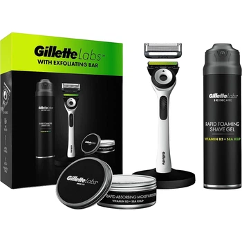 Станок Gillette Labs с чистящим элементом белый + гель для бритья 198 мл + увлажняющий крем 100 мл подарок мужчинам