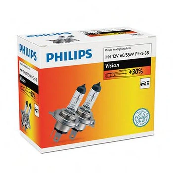 Лампа розжарювання H4 12V 60/55W P43t-38 Vision +30 (2шт. комп.) (вир-во Philips) Philips (12342PRC2)